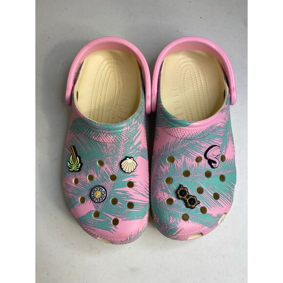 Crocs Classic Spring Break Clog Tropical Pink Teal Kids Youth Size J 6 Womens 8 - Picture 4 of 15
